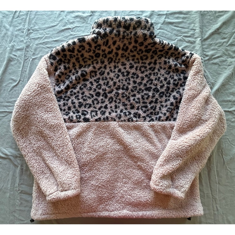 New Balance Womens XL Leopard Print Sherpa Fleece Full Zip Jacket Pink Black - Picture 2 of 6